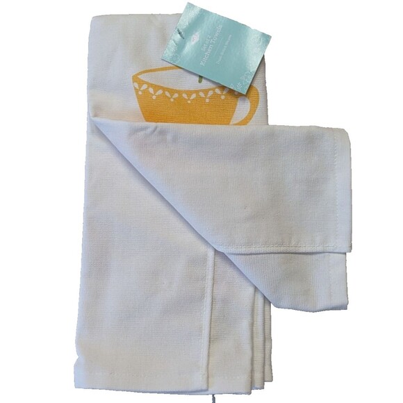 Ritz Joyful Tea Stack Kitchen Towels Pink Orange Yellow Teacups Cotton 2-Pc Gift - Picture 4 of 5